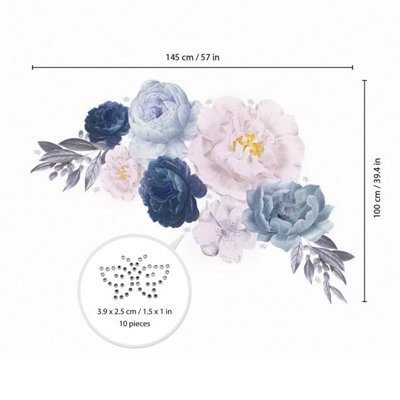 Walplus Oversized Watercolor Blue Peonies With Swarovski