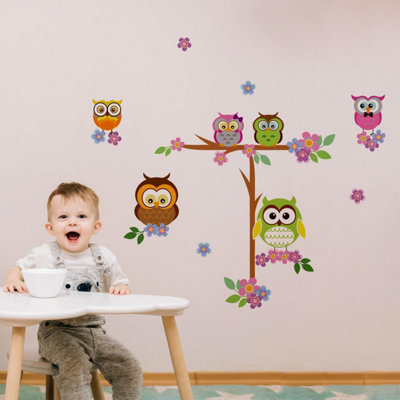 Walplus Owl Flower Tree Kids Sticker PVC Multicoloured