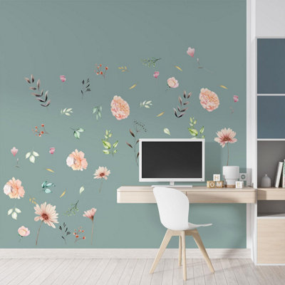 Walplus Pastel Watercolour Flowers Wall Stickers Mural Decal Room Décor