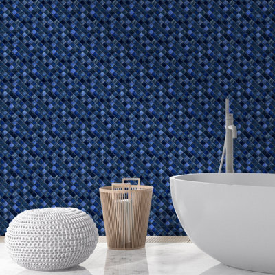 Walplus Pearl Noir Blue Jewel Peel and Stick Wall Tiles Stickers - 96Pcs Adhesive Stick on Tiles for Kitchen 15x15cm (6in)