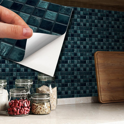 Walplus Pearl Noir Turquoise Jewel Mosaic Wall Metallic Tile Sticker Set Multipack 120Pcs Price Comparisons | Compare The Build