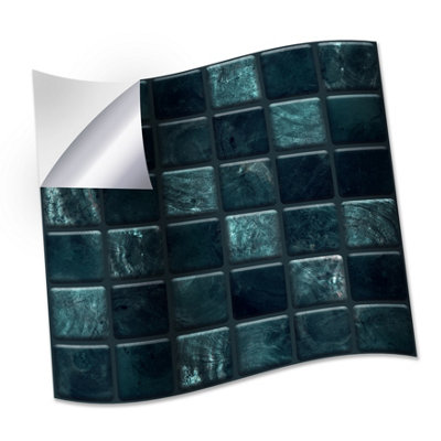 WALPLUS 24 Stück Mosaik-Fliesenaufkleber - Selbstklebend, Metallisch In Mother Pearl Blue, Für Küche & Bad