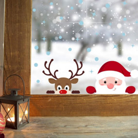 Walplus Peeking Santa & Rudolph Window Clings Rooms Décor