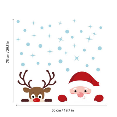 Walplus Peeking Santa & Rudolph Window Clings Rooms Décor
