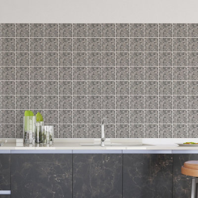 Walplus Picasso Grey Marble Peel and Stick Wall Tiles Sticker - 24Pcs Self Adhesive Stick on Tiles for Kitchen 15x15cm