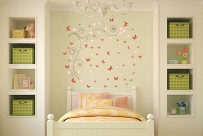 Walplus Pink Butterfly Vine Wall Sticker Art Decals Living Room Bedroom Décor Kids Sticker PVC Pink