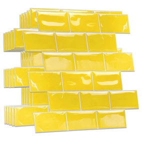Walplus Pure Yellow Glossy Subway Metro Classic Brick 3D Tile Sticker 30.5 x 15.4cm (12 x 6 in) - 100pcs in a pack