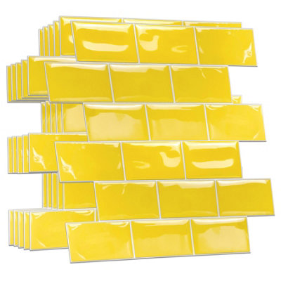 Walplus Pure Yellow Glossy Subway Metro Classic Brick 3D Tile Sticker 30.5 x 15.4cm - 20pcs Stick on Tiles