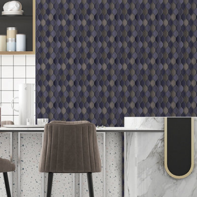Walplus Purple Shade Leaf Peel and Stick Wall 2D Tiles Sticker - 60Pcs Self Adhesive Stick on Tiles for Kitchen 28.5x14 cm
