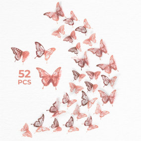 Walplus Realistic 3D Butterflies Wall Sticker Art Decoration Decals DIY Home Rose Gold Rose PVC