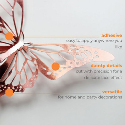 Walplus Realistic 3D Butterflies Wall Sticker Art Decoration Decals DIY Home Rose Gold Rose PVC - 6