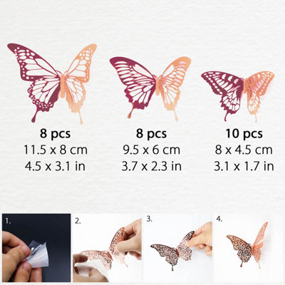 Walplus Realistic 3D Butterflies Wall Sticker Art Decoration Decals DIY Home Rose Gold Rose PVC - 7