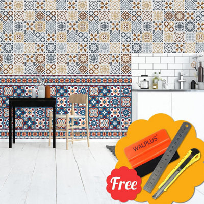 Walplus Red and Blue Combo Mix Tile Stickers