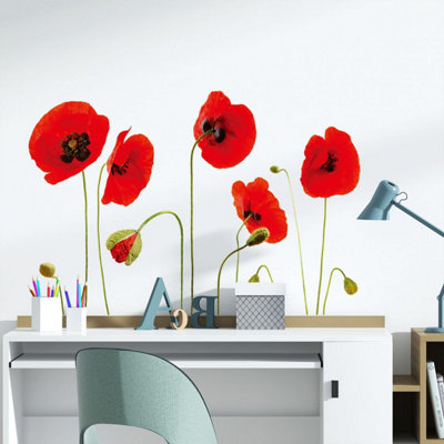 Walplus Red Poppy Flowers theme Wall Stickers Mural Decal