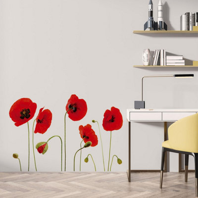 WALPLUS Red Poppy Flowers Wall Stickers - Removable Vinyl Decals, 60x60cm Sheet