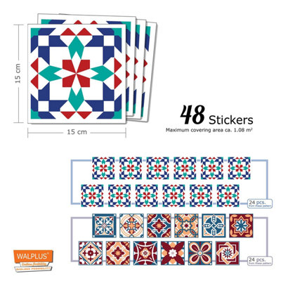 Walplus Red Sangria Azulejo Combo Mix Tile Stickers