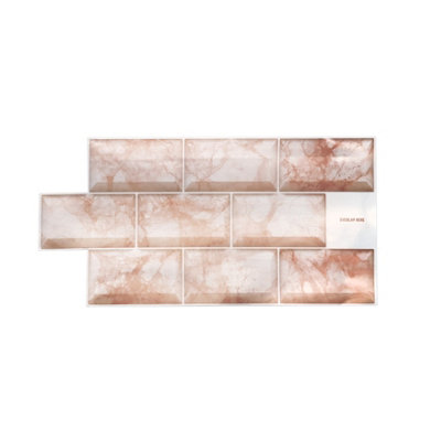 Walplus Rose Marble Subway Brick Peel and Stick 2D Wall Tiles Sticker - 24Pcs Self Adhesive Stick on Tiles for Kitchen 28.5x14