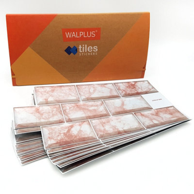 Walplus Rose Marble Subway Brick Peel and Stick 2D Wall Tiles Sticker ...