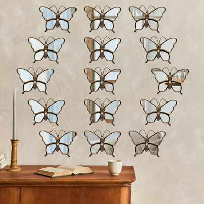 Walplus Rusty Brown Gold Butterflies Mirror Home Decor Wall Mirror PVC - Pack of 15