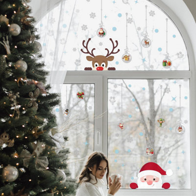 Walplus Santa And Rudolph With Baubles Window Cling