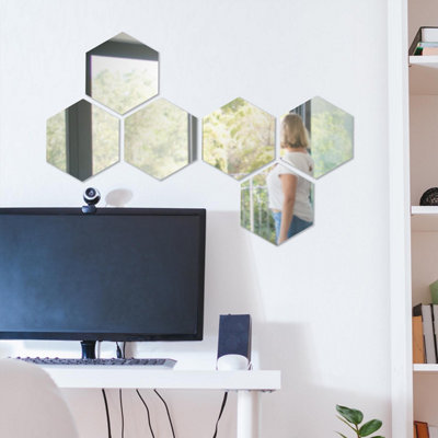 Walplus Set Hexagonal Mirror Art Home Office Décor Acrylic | DIY at B&Q