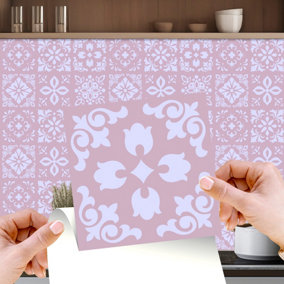 Walplus Sevilla Ligh Pink Spanish Peel and Stick Wall Tiles Stickers - 24Pcs 15x15cm Self Adhesive Stick on Tiles for Kitchen