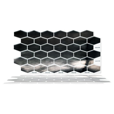 Walplus Shimmering Black Honeycomb Hexa Tile Stickers 2D Multipack 60Pcs
