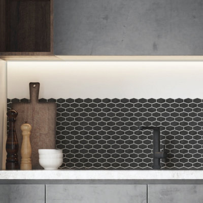Walplus Shimmering Black Honeycomb Peel and Stick Wall Tiles Stickers - 24Pcs Self Adhesive Stick on Tiles for Kitchen 28.5x14 cm