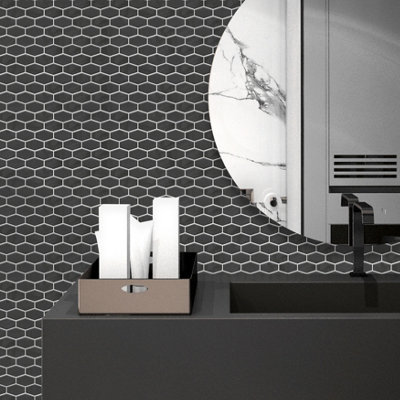 Walplus Shimmering Black Honeycomb Peel and Stick Wall Tiles Stickers - 36Pcs Self Adhesive Stick on Tiles for Kitchen 28.5x14 cm
