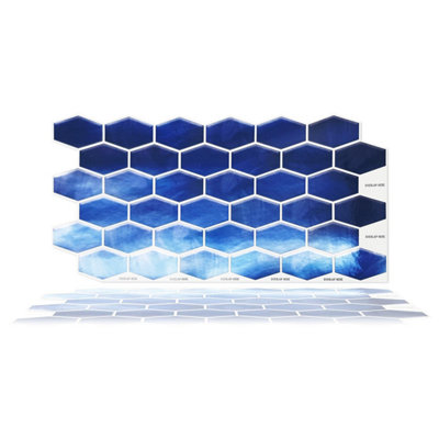 Walplus Shimmering Blue Honeycomb Hexa Wall 2D Tile Stickers 12Pcs