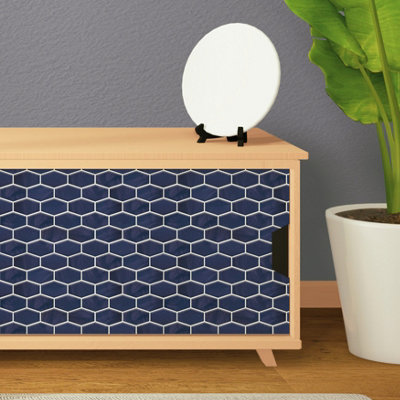Walplus Shimmering  Blue Honeycomb Peel and Stick Wall Tiles Stickers - 12Pcs Self Adhesive Stick on Tiles for Kitchen 28.5x14 cm