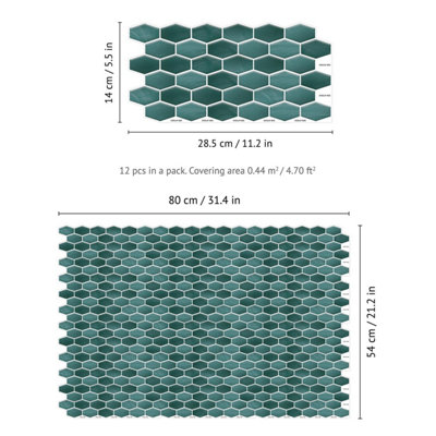 Walplus Shimmering Green Honeycomb Hexa Wall 2D Tile Stickers (12Pcs)