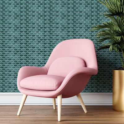 Walplus Shimmering Green Honeycomb Peel and Stick Wall Tiles Stickers - 24Pcs Self Adhesive Stick on Tiles for Kitchen 28.5x14 cm