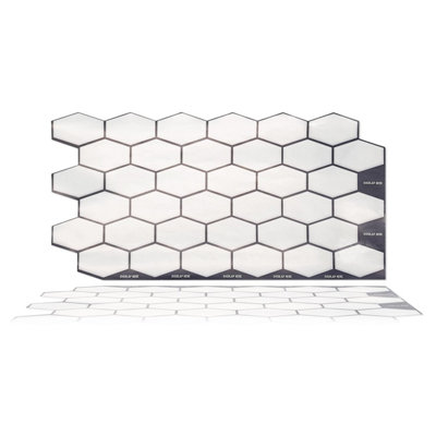 Walplus Shimmering White Honeycomb Hexa Wall 2D Tile Stickers 12 Pcs - 3