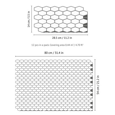 Walplus Shimmering White Honeycomb Hexa Wall 2D Tile Stickers 12 Pcs - 4