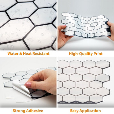 Walplus Shimmering White Honeycomb Hexa Wall 2D Tile Stickers 12 Pcs - 5