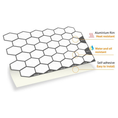 Walplus Shimmering White Honeycomb Hexa Wall 2D Tile Stickers 12 Pcs - 6