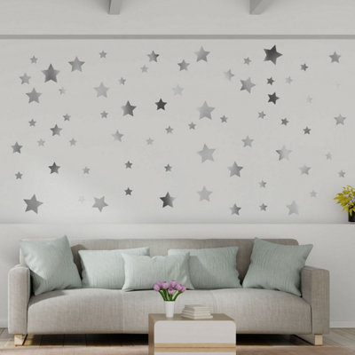 Walplus Silver Metallic Stars X 4 Packs Kids Sticker PVC Silver