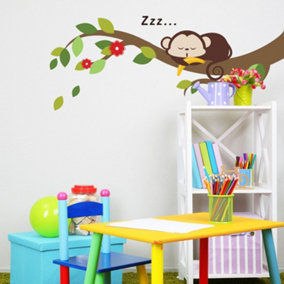 Walplus Sleeping Monkey And Tree Branch Kids Sticker PVC Multicoloured