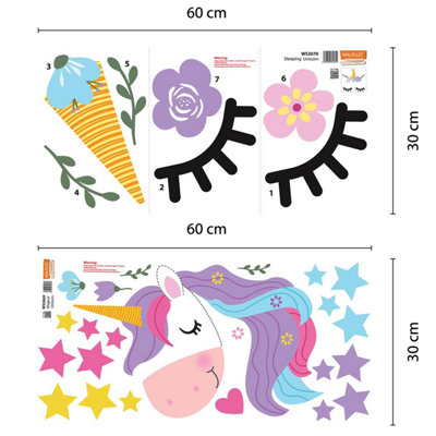 Walplus Sleepy Unicorns Kids Sticker PVC Multicoloured - 6