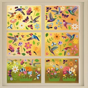 Walplus Small Hummingbirds with Butterflies In The Meadow Of Flowers Window Clings Rooms Décor