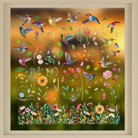 Walplus Small Hummingbirds with Watercolour Wildflower Meadow Window Clings Rooms Décor