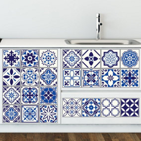 Walplus Spanish and Moroccan Blue Tile Stickers PVC