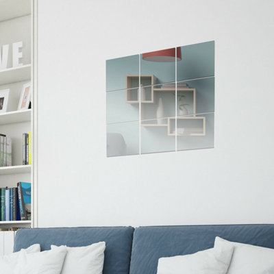 Walplus Square Mirror Wall Art Mirror Sticker 18pcs DIY at B&Q