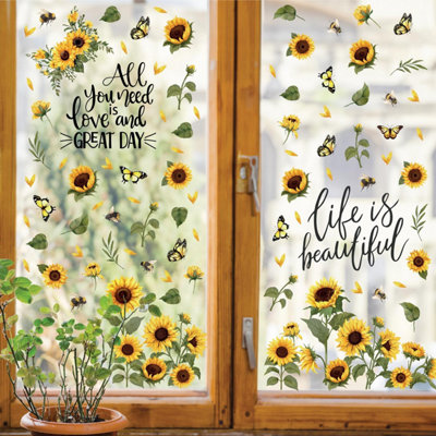 Walplus Sunflowers Watercolor with Butterflies and Bees Spring Window ...