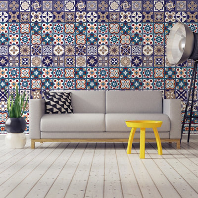 Walplus Talavera Combo Peel and Stick Wall Tiles Stickers - 24Pcs Self Adhesive Stick on Tiles for Kitchen - 20x20cm