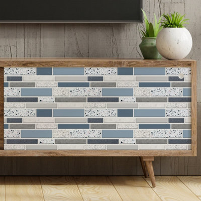 Walplus Terrazzo Silver Touch 2D Peel and Stick Wall Tiles Sticker Adhesive Stick on Tiles for Backsplash 24Pcs 28.5x14 cm