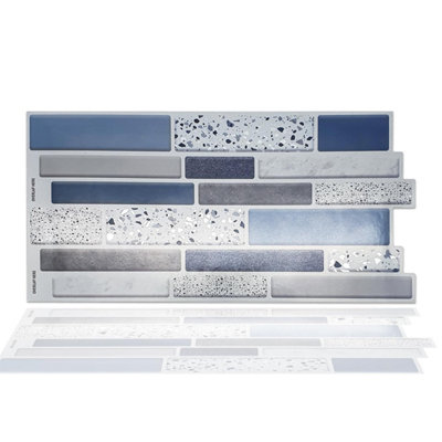 Walplus Terrazzo Silver Touch 2D Peel and Stick Wall Tiles Sticker Adhesive Stick on Tiles for Backsplash 24Pcs 28.5x14 cm