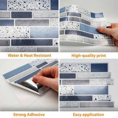Walplus Terrazzo Silver Touch 2D Peel and Stick Wall Tiles Sticker Adhesive Stick on Tiles for Backsplash 24Pcs 28.5x14 cm