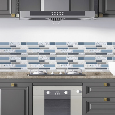 Walplus Terrazzo Silver Touch 2D Peel and Stick Wall Tiles Sticker Adhesive Stick on Tiles for Backsplash 24Pcs 28.5x14 cm